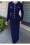 Women's Stone Buttoned Peplum Detailed Burgundy Skirt Suit - 2