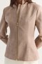 Women's Beige Stand Collar Lined Zippered Waist-Fitted Suede Jacket 8033 60286743 - 5