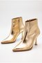 Women's Pointed Toe Zippered Thin High Heeled Gold Ankle Boots (10 cm Heel) - 2