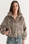 Women's Beige-Black Suede Leopard Patterned High Collar Lined Pocket Detailed Rubber Bomber Jacket 5543 60286755 - 3