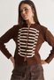 Women's Bitter Brown Napoleon Model Piping Detailed Metal Buttoned Stand Collar Knitwear Cardigan 9116 60286736 - 3