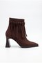 Women's Thick Heeled Pointed Toe Tasseled Design Studded Detailed Brown Suede Western Boots - 5