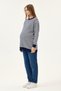 Maternity Striped Sweater, Detailed with Openable Buttons on the Sides (Navy Blue) - 2
