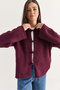Women's Purple Chinese Button Detailed Stand Collar Soft Textured Knitwear Cardigan 9123 60286735