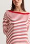 Women's Ecru-Red Striped Boat Neck Off-Shoulder Oversize Long Sleeve Sweatshirt 0490 60286741 - 6