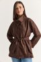 Women's Bitter Brown Stand Collar Belted Pocket Detailed Back Elastic Lined Suede Jacket 5010 60286744 - 3