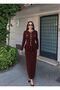 Women's Stone Buttoned Peplum Detailed Burgundy Skirt Suit - 4