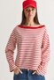 Women's Ecru-Red Striped Boat Neck Off-Shoulder Oversize Long Sleeve Sweatshirt 0490 60286741 - 5
