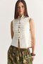 Women's Cream Napoleon Model Piping Detailed Metal Buttoned Stand Collar Knitwear Vest 9115 60286737 - 4