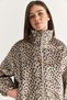 Women's Beige-Black Suede Leopard Patterned High Collar Lined Pocket Detailed Rubber Bomber Jacket 5543 60286755 - 6