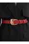Women's Red Gold Buckle Belt for Pants and Jackets - 3