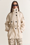 Women's Cream Stand Collar Belted Double Breasted Buttoned Lined Pocket Detailed Cashmere Coat 5295 60286751 - 2