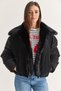 Women's Fur Collar Fur Lined Pocket Detailed Zippered Bomber Puffer Coat 60575 60286747