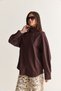 Women's Brown Stand Collar Buttoned Oversize Poplin Shirt 5544 60286756 - 6