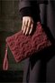 Suede Star Embroidered Portfolio Handbag with Wrist Strap Lined Suede Clutch Bag - 4