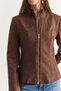 Women's Bitter Brown Stand Collar Lined Zippered Waist-Fitted Suede Jacket 8033 60286743 - 5