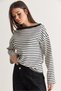 Women's Ecru-Black Striped Boat Neck Off-Shoulder Oversize Long Sleeve Sweatshirt 0490 60286741 - 3