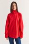 Women's Red Stand Collar Buttoned Oversize Poplin Shirt 5544 60286756 - 2