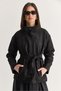 Women's Black Stand Collar Belted Pocket Detailed Suede Jacket with Elastic Lining on the Back 5010 60286744