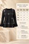 Women's Black Plus Size Shoulder Faux Leather Stone Detail Sleeve Flounce Chiffon Pleated Long Sleeve Crew Neck Stretchy Viscose Blouse - 2