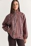 Women's Bitter Brown Shawl Patterned Stand Collar Lined Pocket Detailed Zippered Satin Textured Jacket 5017 60286746 - 2