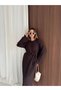Women's Crew Neck Knitwear Dress with Tie at the Waist, Long Sleeves, Midi Length, Stylish Dress with Knit Detail, 140 cm - 4