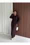 Women's Crew Neck Knitwear Dress with Tie at the Waist, Long Sleeves, Midi Length, Stylish Dress with Knit Detail, 140 cm - 2