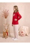 Girls & Teenagers Winter Seasonal Cotton Single Jersey Love Heart Heart Printed Straight Leg Long Sleeve Pajama Set Red - 2