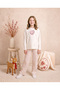 Girls & Teenagers Winter Seasonal Cotton Single Jersey Love Heart Heart Printed Straight Leg Long Sleeve Pajama Set Ecru