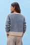 Women's Blue Ecru Zigzag Patterned Crew Neck Knitwear Sweater - 5