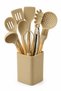 12 Piece Silicone Kitchen Utensil Set with Bamboo Handle, Beige Spatula, Spoon, Tongs - 3