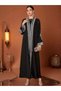 Black Contrast-Trim Open Abaya - 8