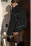 Women's Striped Lined Plush Coat - 2