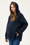 Maternity Navy Blue Oversize Kangru Pocket Hooded 3-Yarn Raster Hoodie with Hidden Zipper Detail (Breastfeeding) - 3