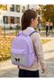 School Bag Silver Front Pocket Embroidered Lilac - 5