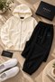 Premium 3 Yarns Raised Comfortable Cut Cotton Women's Zippered Cardigan Jogger Set Bottom-Top Set