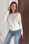 Women's Stone Embellished Star Detailed Boat Neck Long Sleeve Blouse - 4
