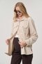 Maternity Long Sleeve Velvet Shirt with Front Pockets Cream - 4