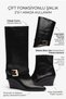 Women's Black Wedge Heeled Boots with Gold Buckle Detail and Pointed Toe Leather Boots