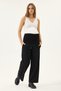 Maternity Wide-Leg Gabardine Fabric Pants, Elastic Waist and Adjustable (Black)