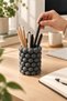 Bubble Patterned Decorative Makeup Brush Holder and Pen Holder - Modern Aesthetic Multi-Purpose Tabletop Organizer 9cm - 2
