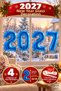 2027 New Year 4 Pieces Foil Number Balloon Set Blue 16 Inch Glass Display Ornament 100 Pieces with Tape