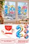 2027 New Year 4 Pieces Foil Number Balloon Set Rainbow 16 Inch Glass Display Ornament 100 Pieces with Tape - 2
