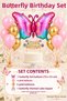 Butterfly Themed Birthday Decoration Set Pink Gold Balloon and Cake Topper