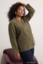 Green Flock Printed Double Breasted Collar Gabardine Plus Size Jacket Tbbaw27Ag00050