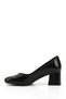 Women's Black Patent Leather Blunt Toe Medium Thick Heeled Genuine Leather Shoes - 6