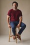 Men's Summer Trend Short Sleeve Knitwear Claret Red T-Shirt - 5
