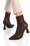 Pointed Toe Goblet Heeled Stretch Women's Boots Brown - 2