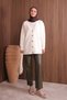 Women's V-Neck Bronze Buttoned Bearded Knitwear Long Cardigan 3128 Ecru - 7