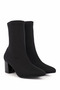 Women's Black Stretch Pointed Toe Thick Heeled Stretch Boots - 4
